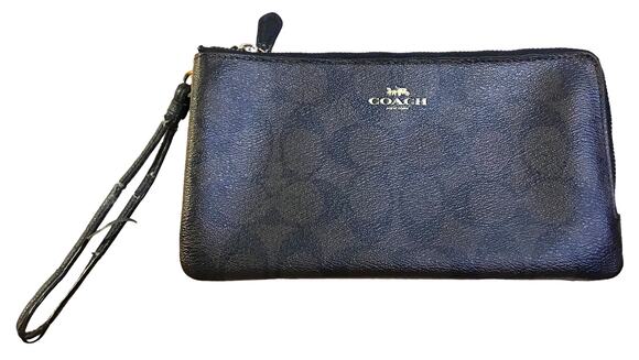 Coach Handbags - Coach Brown Signature Leather Double Zip Wristlet